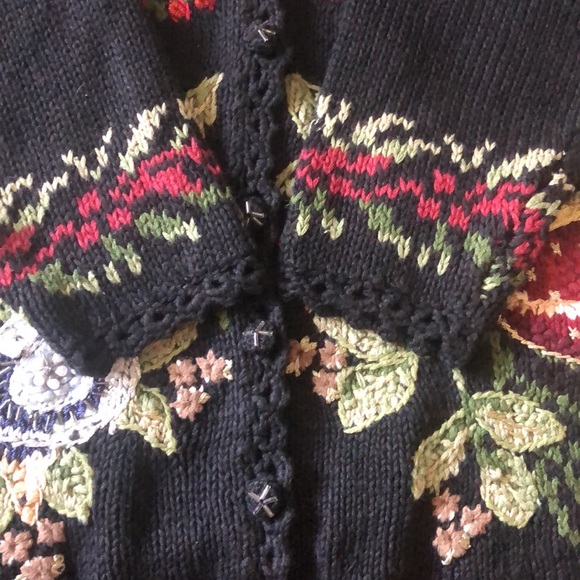 Vintage Tiara Knit Holiday Cardigan Sweater Button Front Ribbon Beads Large L - Picture 11 of 16